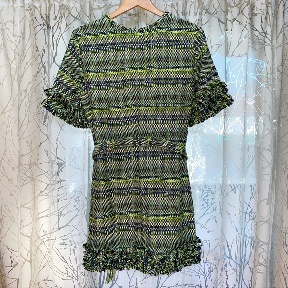 cinq a sept Green Tweed Mini Dress with Belt - Picture 9 of 13